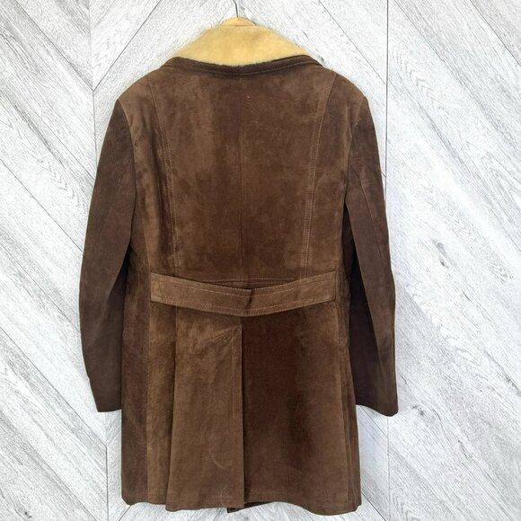Vintage Mens Sheepskin Shearling Suede Coat Size 40 Brown Marlboro Man Ranch - Picture 2 of 7